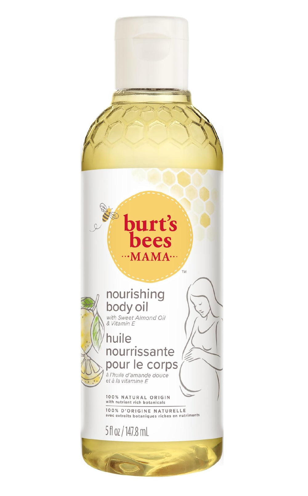 Burts Bees Mama Aceite Corporal Botella, hidratación suave para piel durante el embarazo.