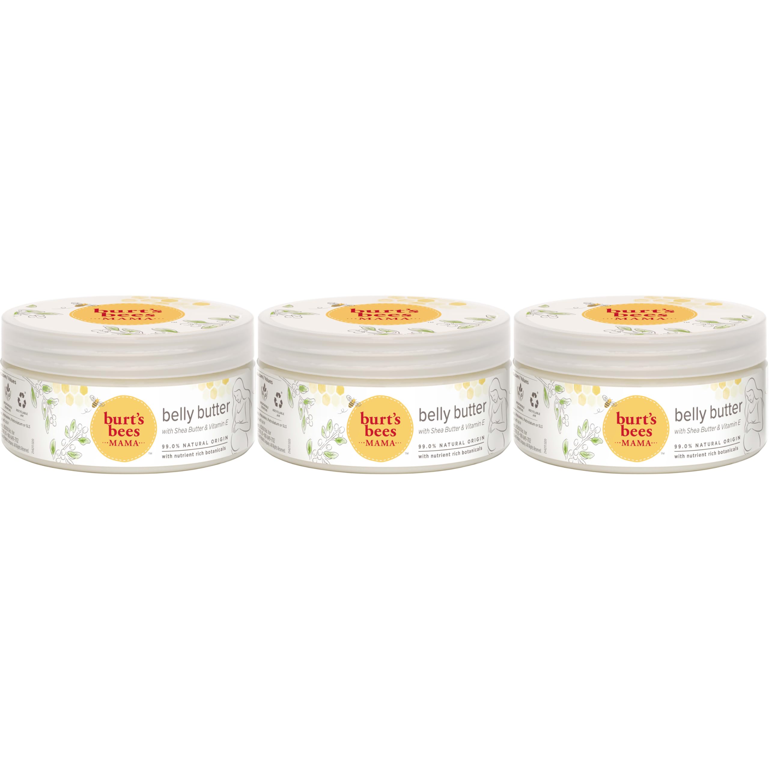 Burt's Bees Mama Belly Butter jar close-up showing rich moisturizer for growing pregnancy skin