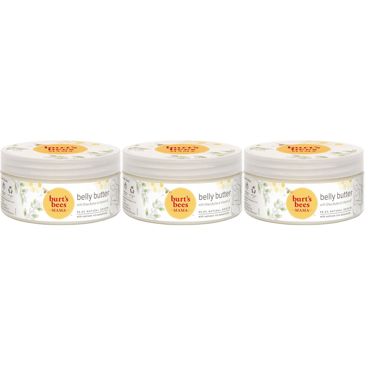 Burt's Bees Mama Belly Butter jar close-up showing rich moisturizer for growing pregnancy skin