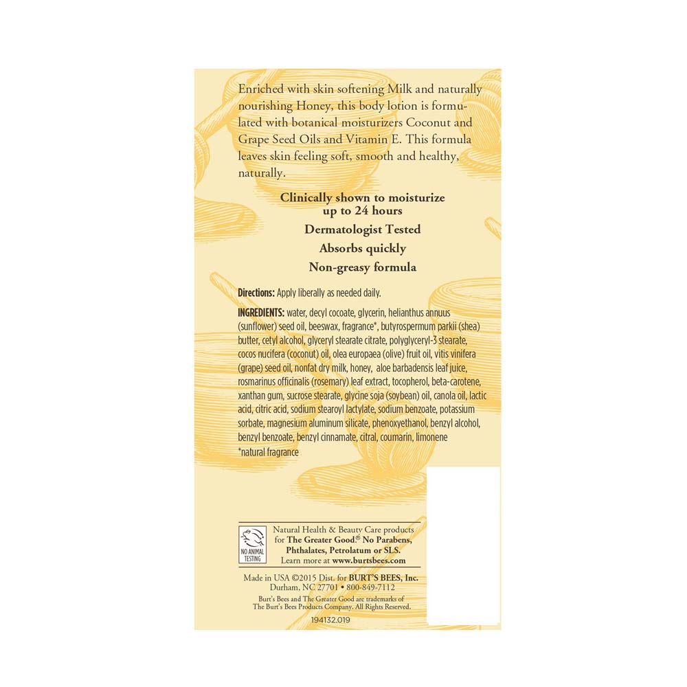 Burt's Bees Milk & Honey lotion texture close-up showing creamy absorption.