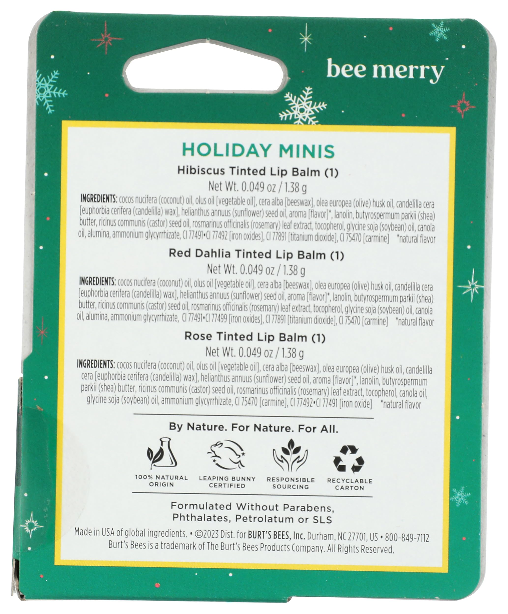 Burt's Bees Minis labial navideño, tres tubos para uso diario suave