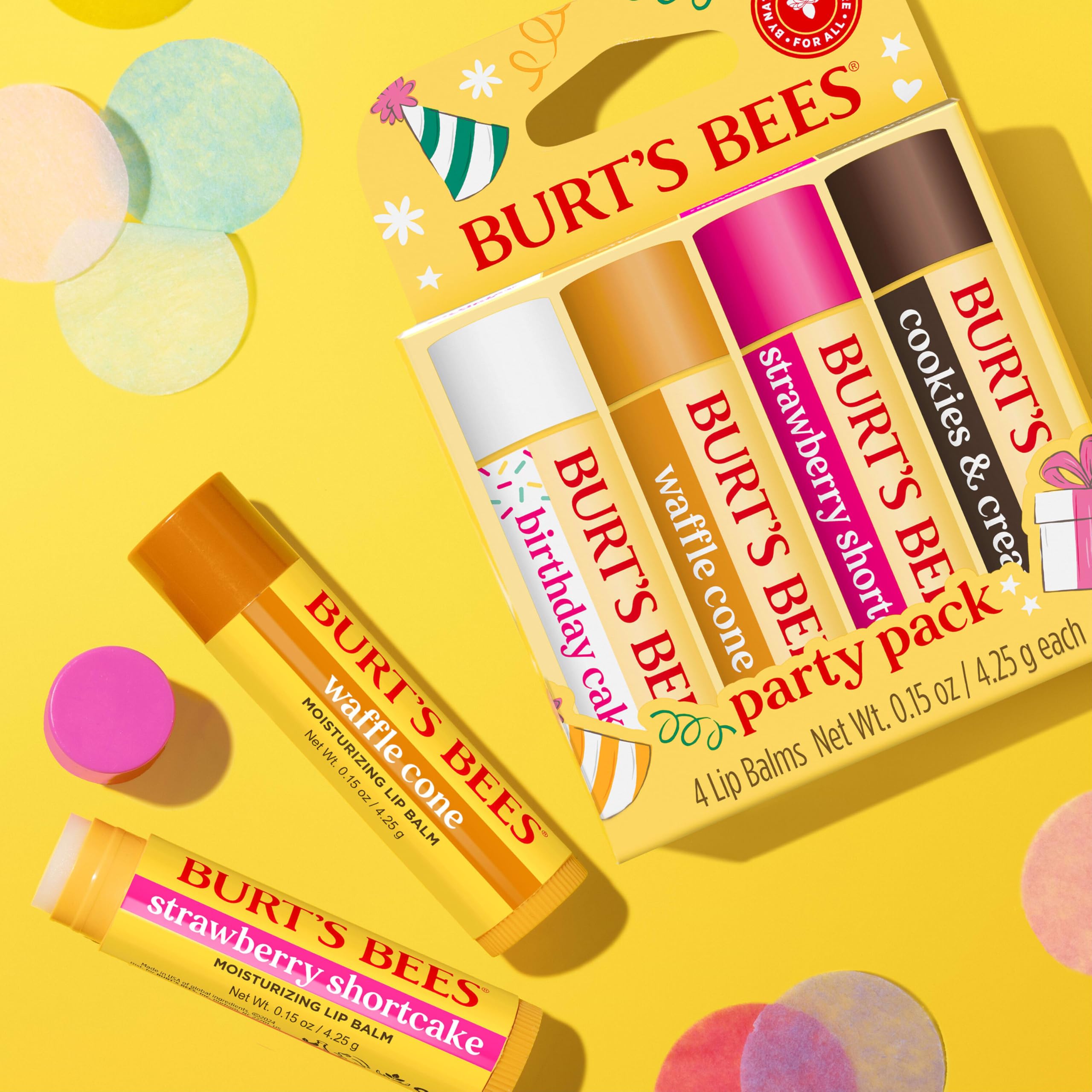 Burt's Bees Lip Balm Party Pack Strawberry Shortcake tube moisturizes lips