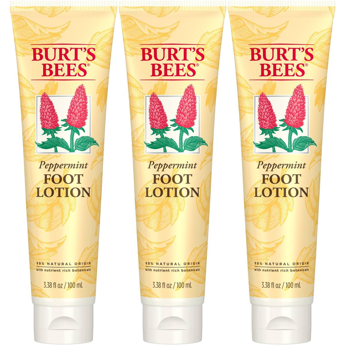 Burt's Bees Peppermint Foot Lotion bottle closeup for soothing feet