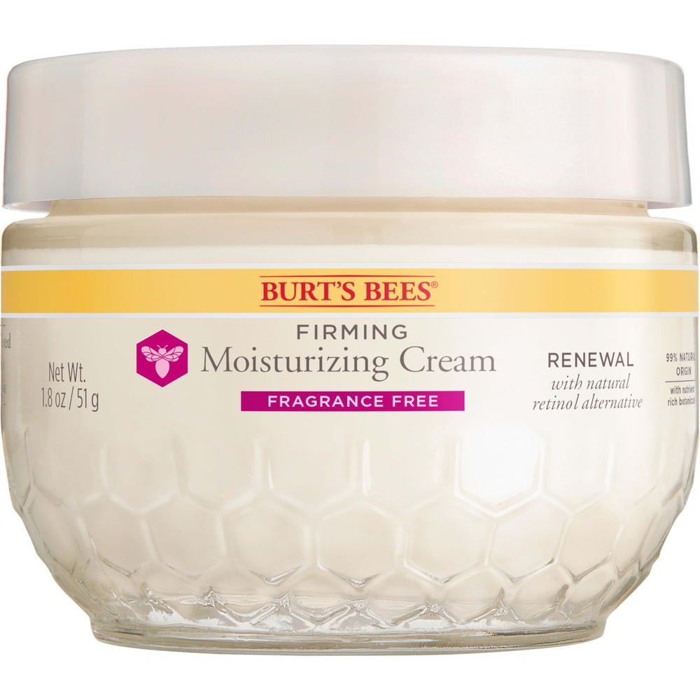Burts Bees Renewal crema facial firme sin fragancia para piel hidratada y suave.