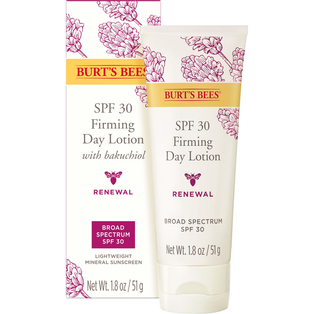 Burt's Bees Renewal SPF 30 Bakuchiol bottle showing natural retinol alternative for smoother skin
