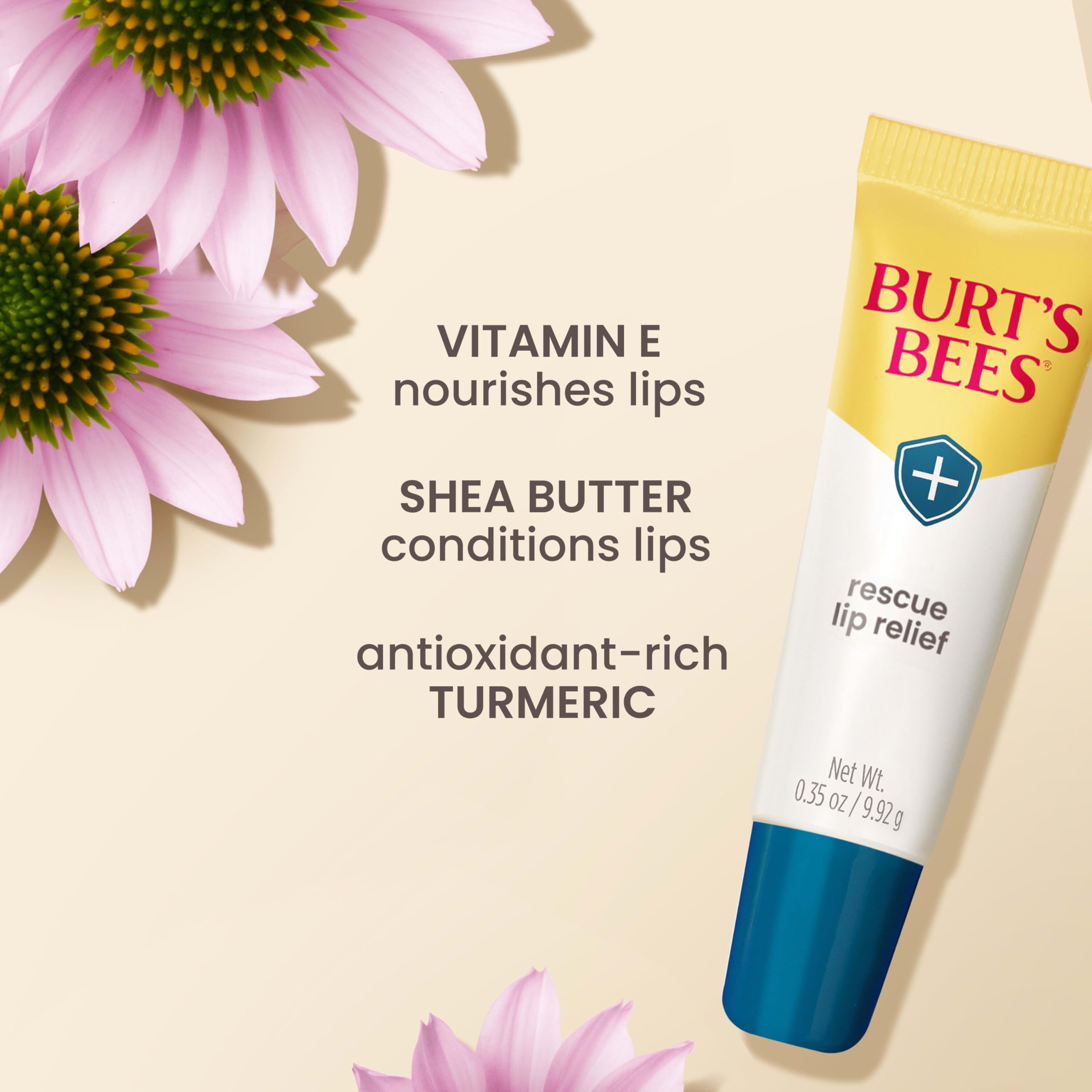 Burt's Bees Rescue Lip Relief de karité y echinácea, hidratación prolongada.