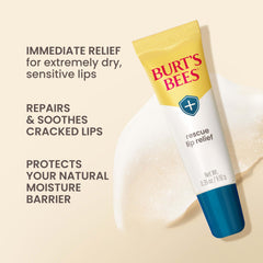 Burt's Bees Rescue Lip Relief en tubo labial, manteca de karité para nutrición diaria.