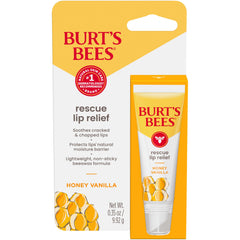 Burt's Bees Rescue Lip Relief Honey Vanilla tube ready to hydrate dry lips.