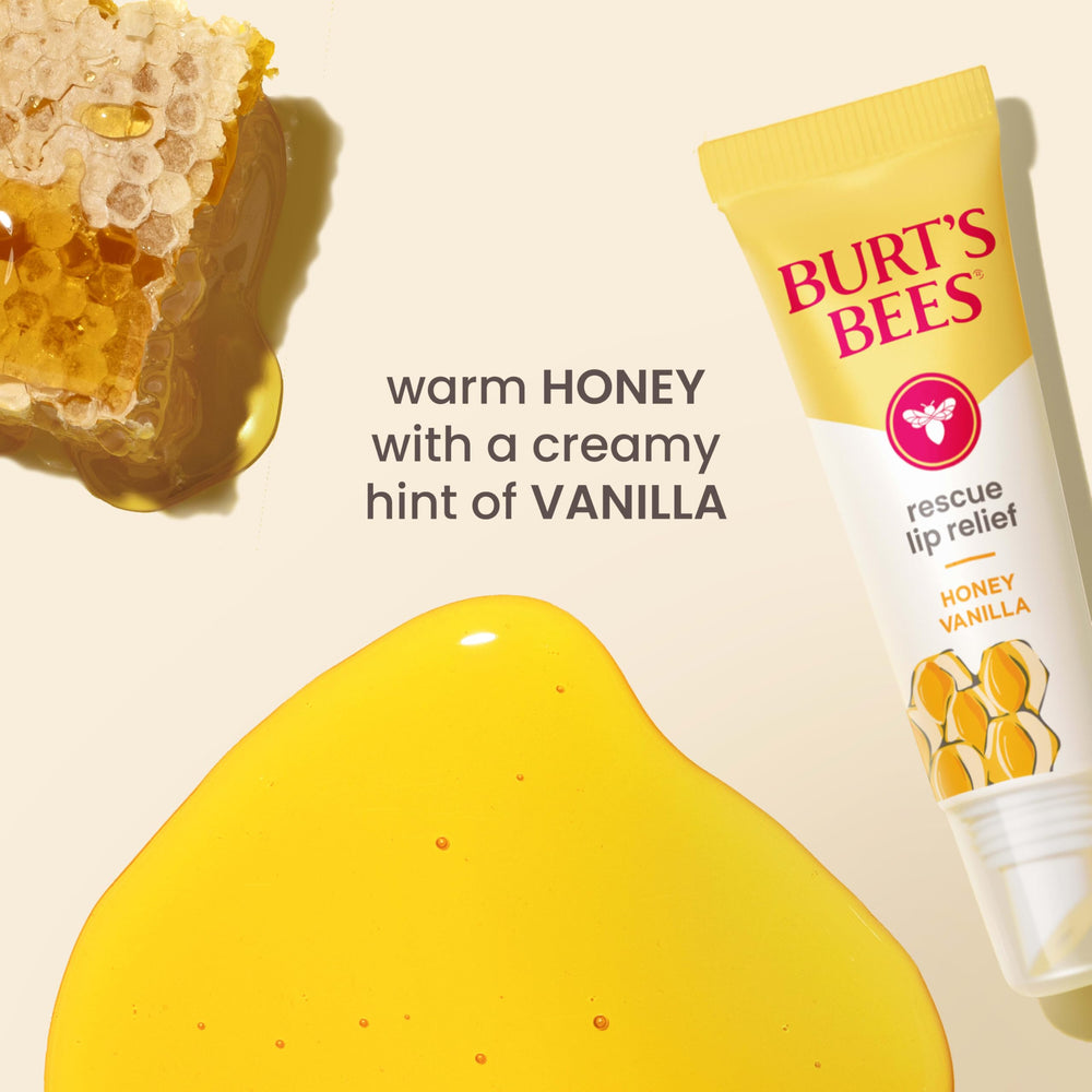Compact packaging of Burt's Bees Rescue Lip Relief for travel.