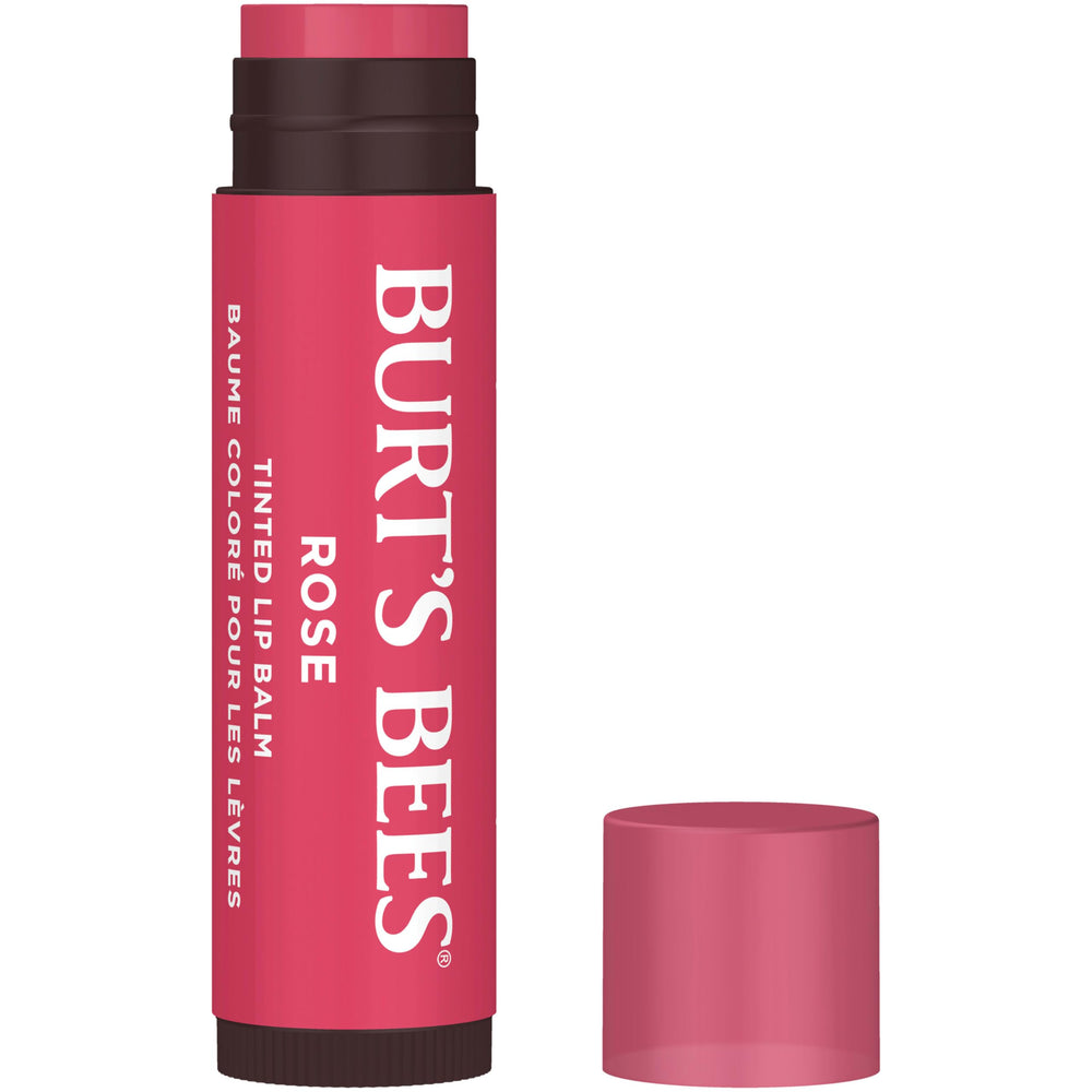 Burt's Bees Rose Tint Lip Balm close-up showing buildable color