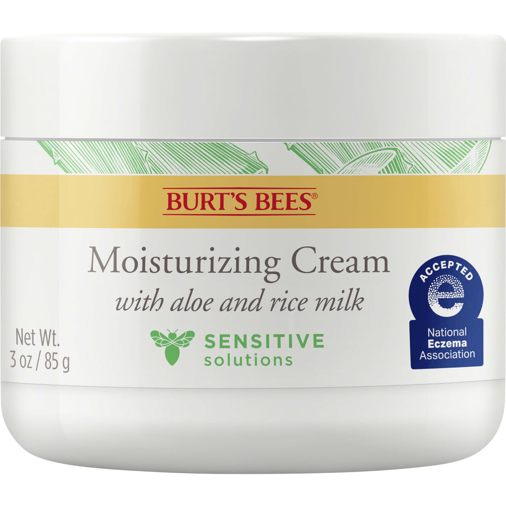 Burt's Bees Sensitive Moisturizing Cream on hand demonstrates quick, non-greasy absorption.