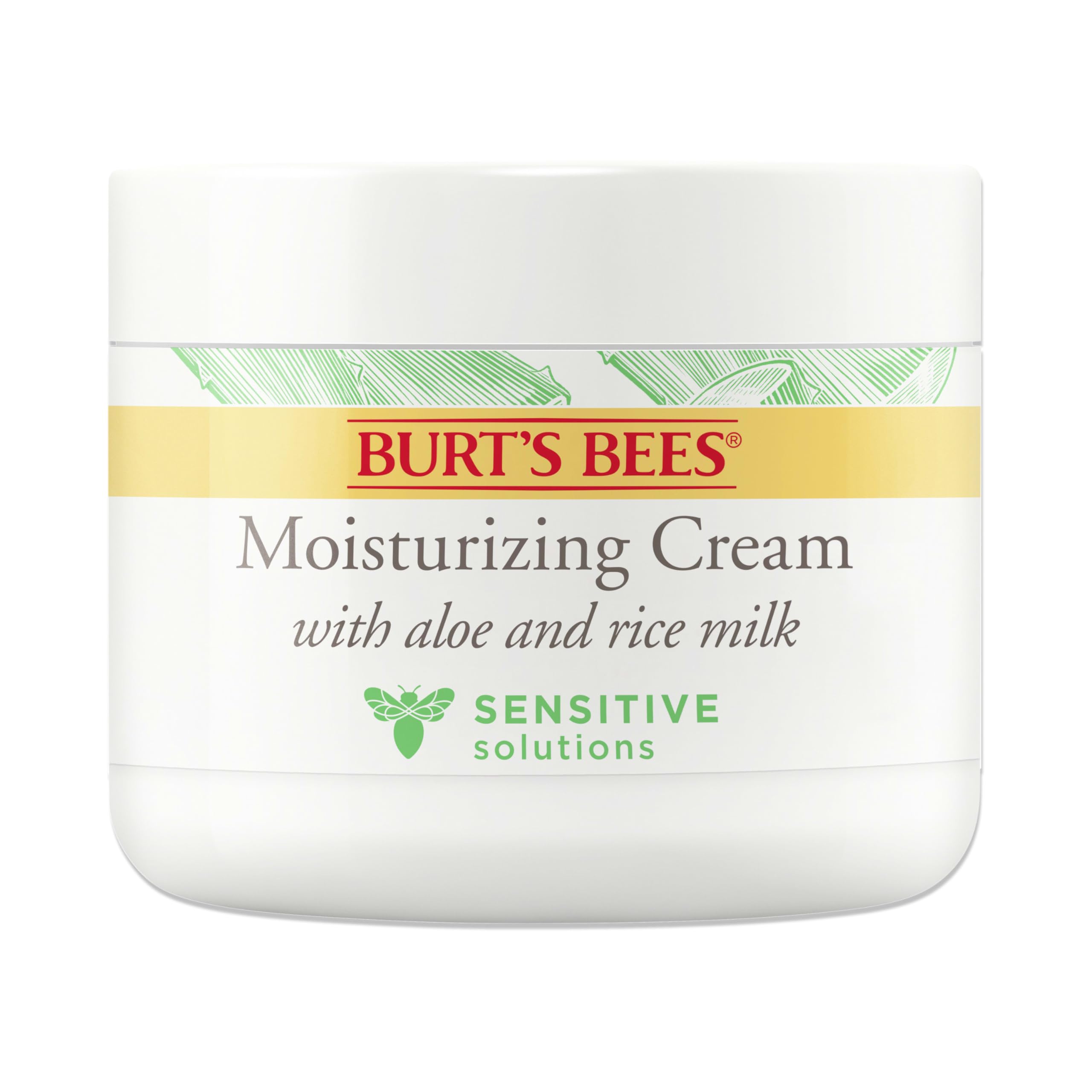 Burt's Bees Sensitive Moisturizing Cream bottle provides calming hydration for sensitive skin.