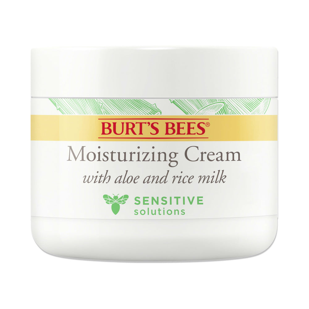 Burt's Bees Sensitive Moisturizing Cream bottle provides calming hydration for sensitive skin.