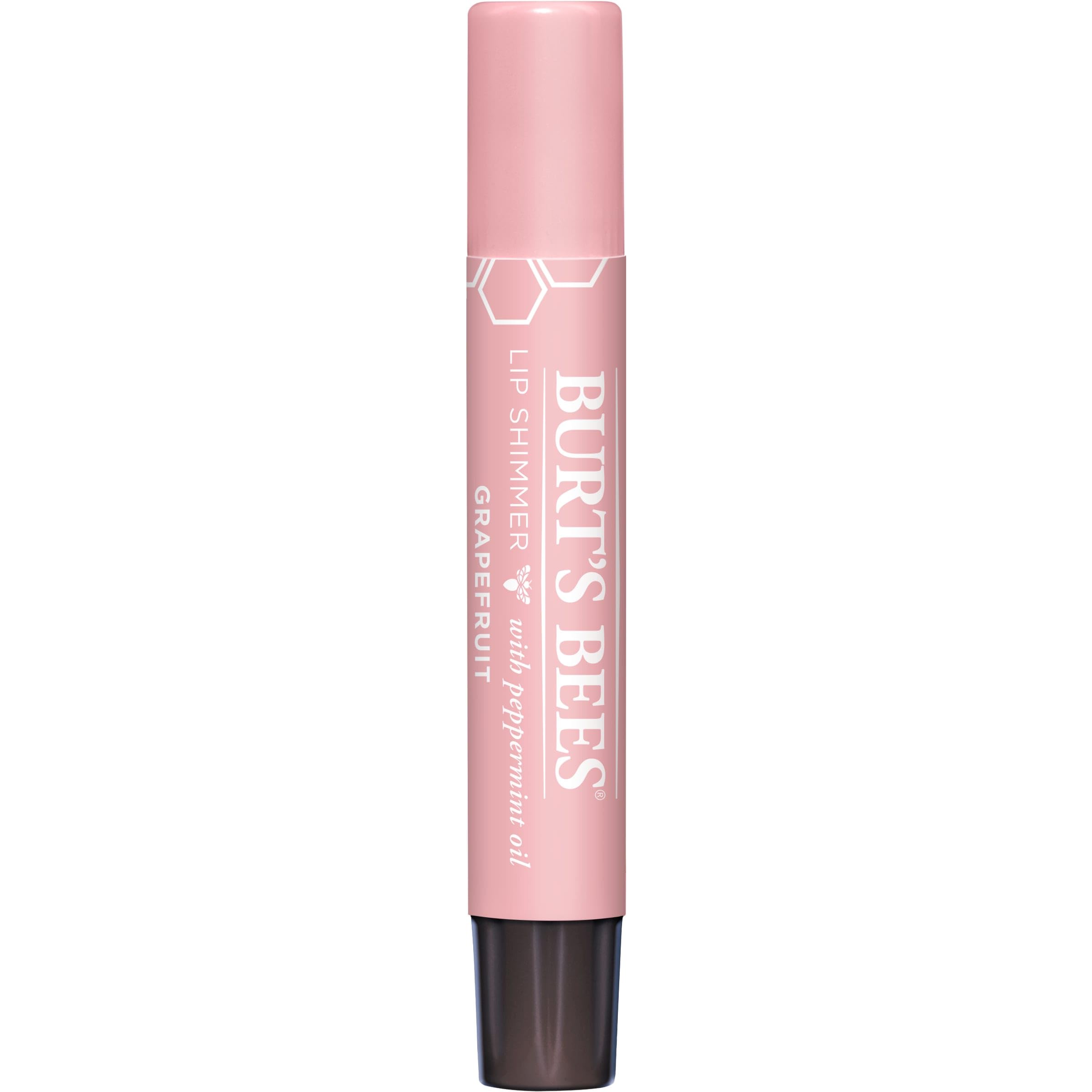 Burt's Bees Lip Tint Grapefruit swatch on lips with luminous color.