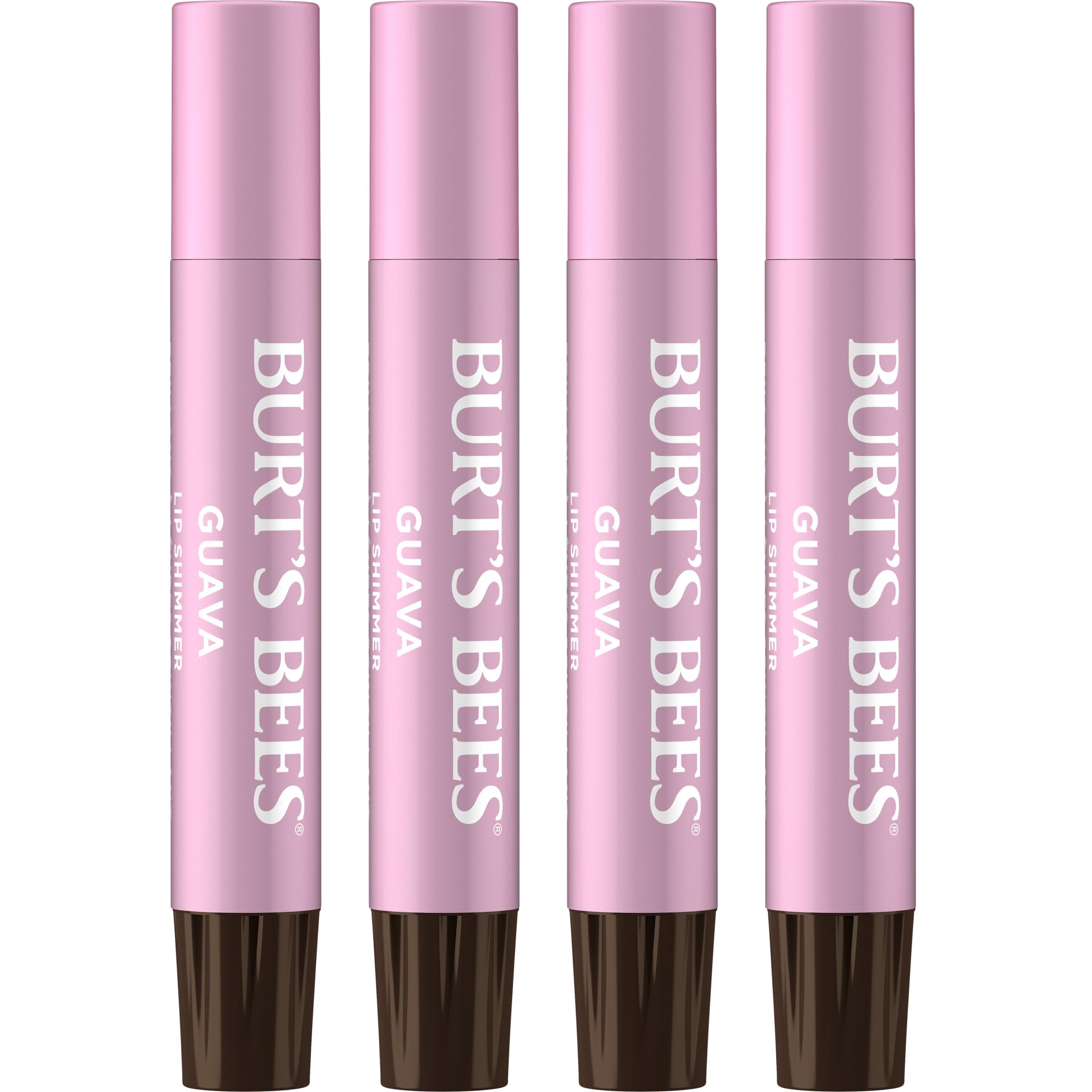 Burt's Bees Lip Shimmer Guava pack front shows four-pack setup for easy daily use.