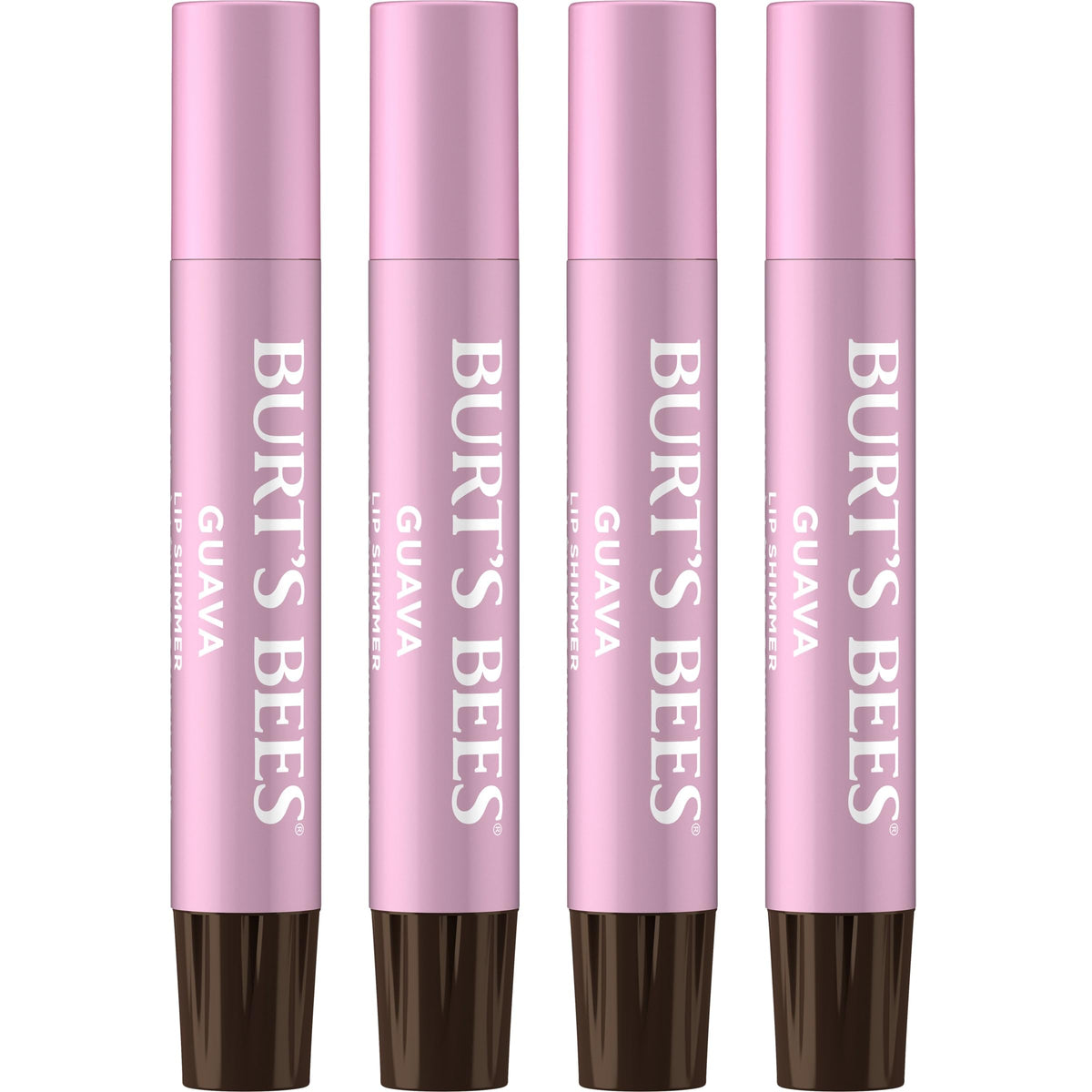 Burt's Bees Lip Shimmer Guava pack front shows four-pack setup for easy daily use.