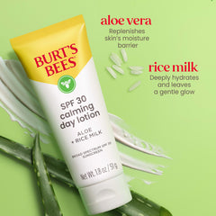Burt's Bees con aloe y leche de arroz, alivio suave para rojeces leves.