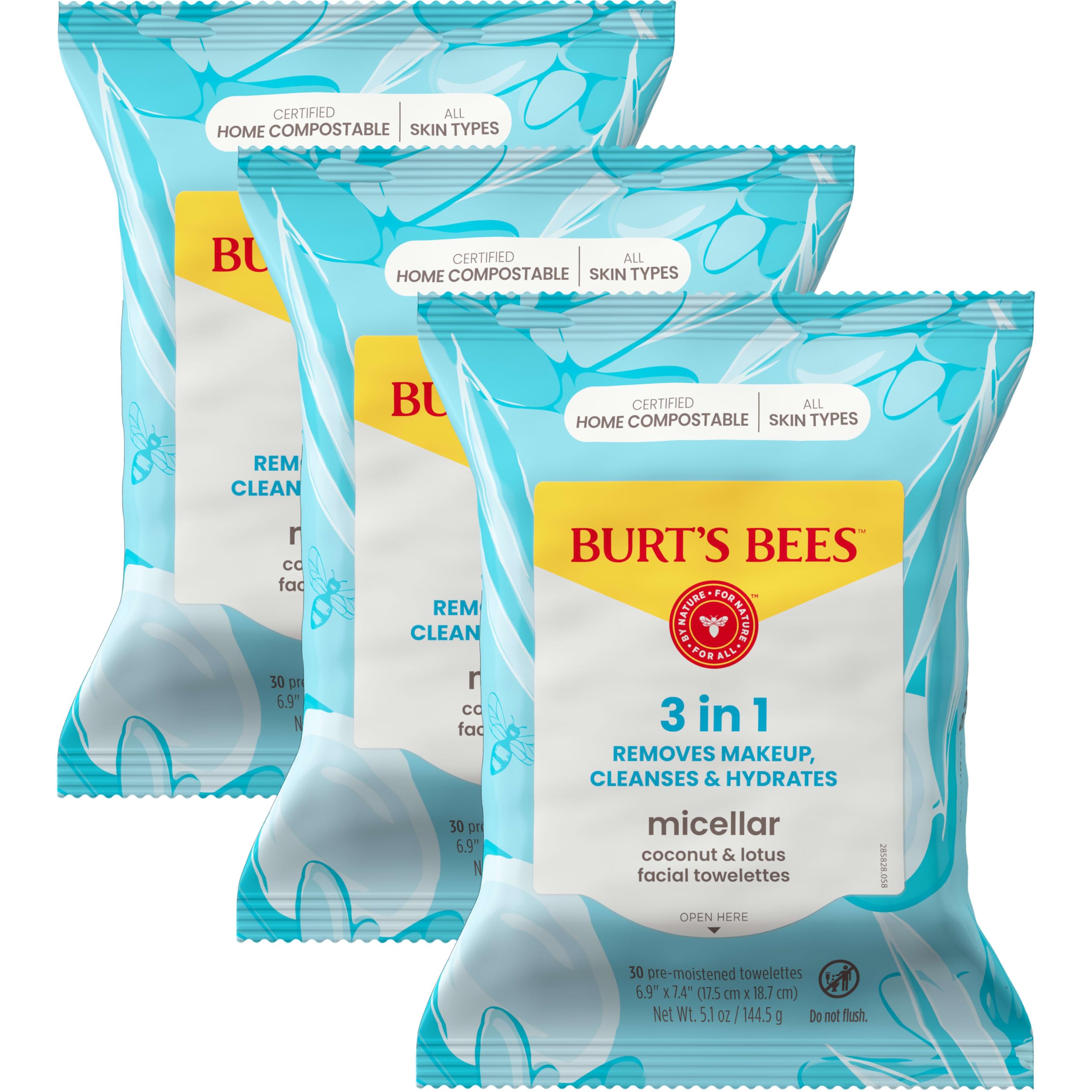Burt's Bees Coco Loto, paquets tres unidades, limpieza rápida sin enjuague