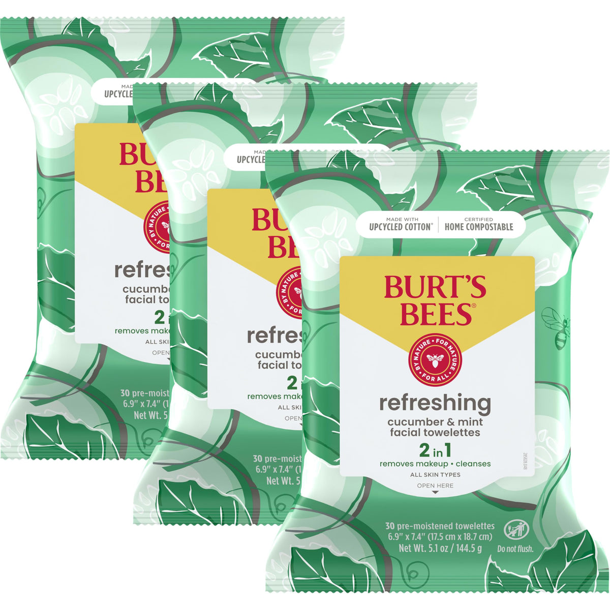 Burt's Bees toallitas faciales pepino y menta para desmaquillar suave y rápido