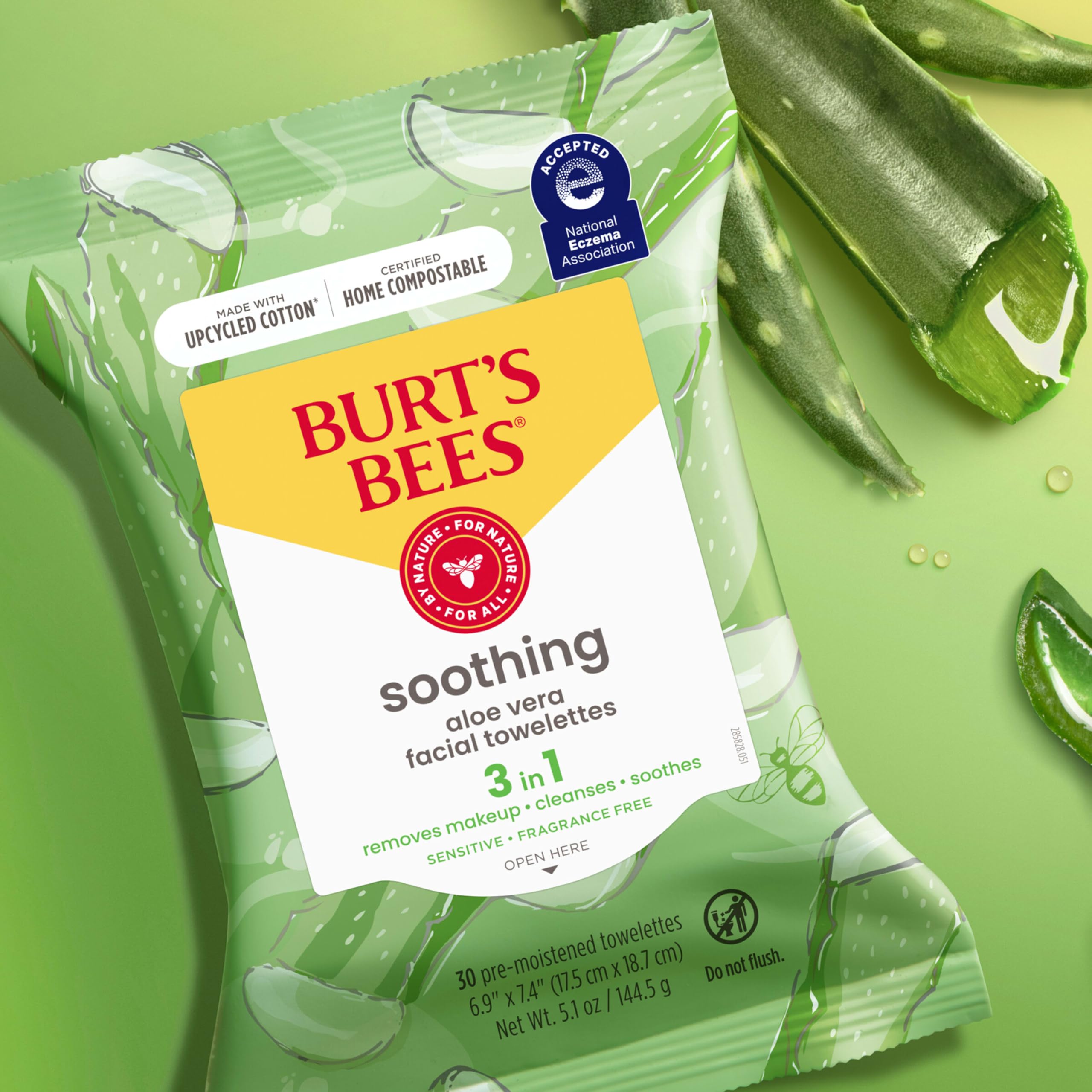 Toallitas Burt's Bees sin fragancia para piel sensible, uso diario suave.