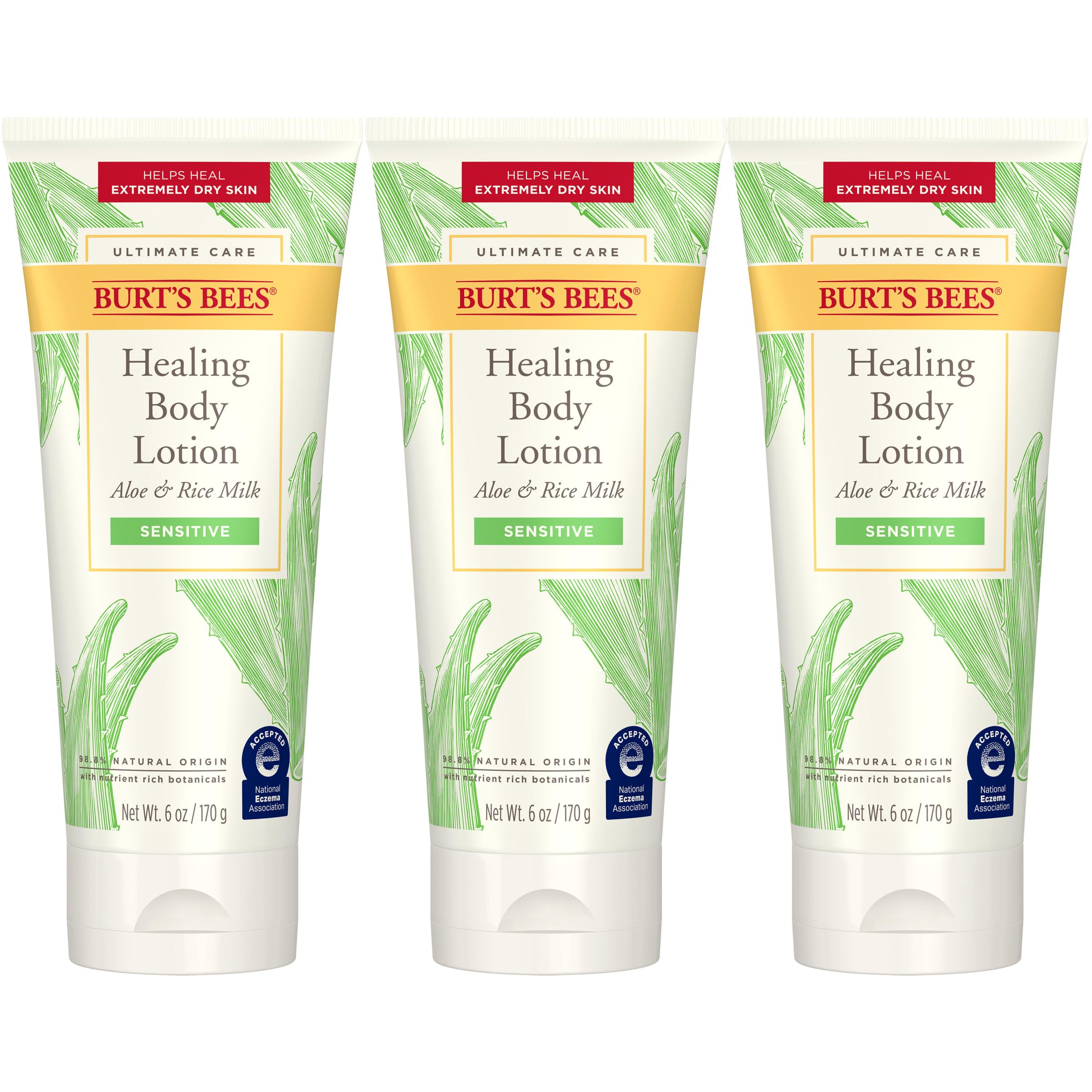 Burt's Bees Ultimate Care, crema de cuerpo con aloe y arroz para piel sensible.