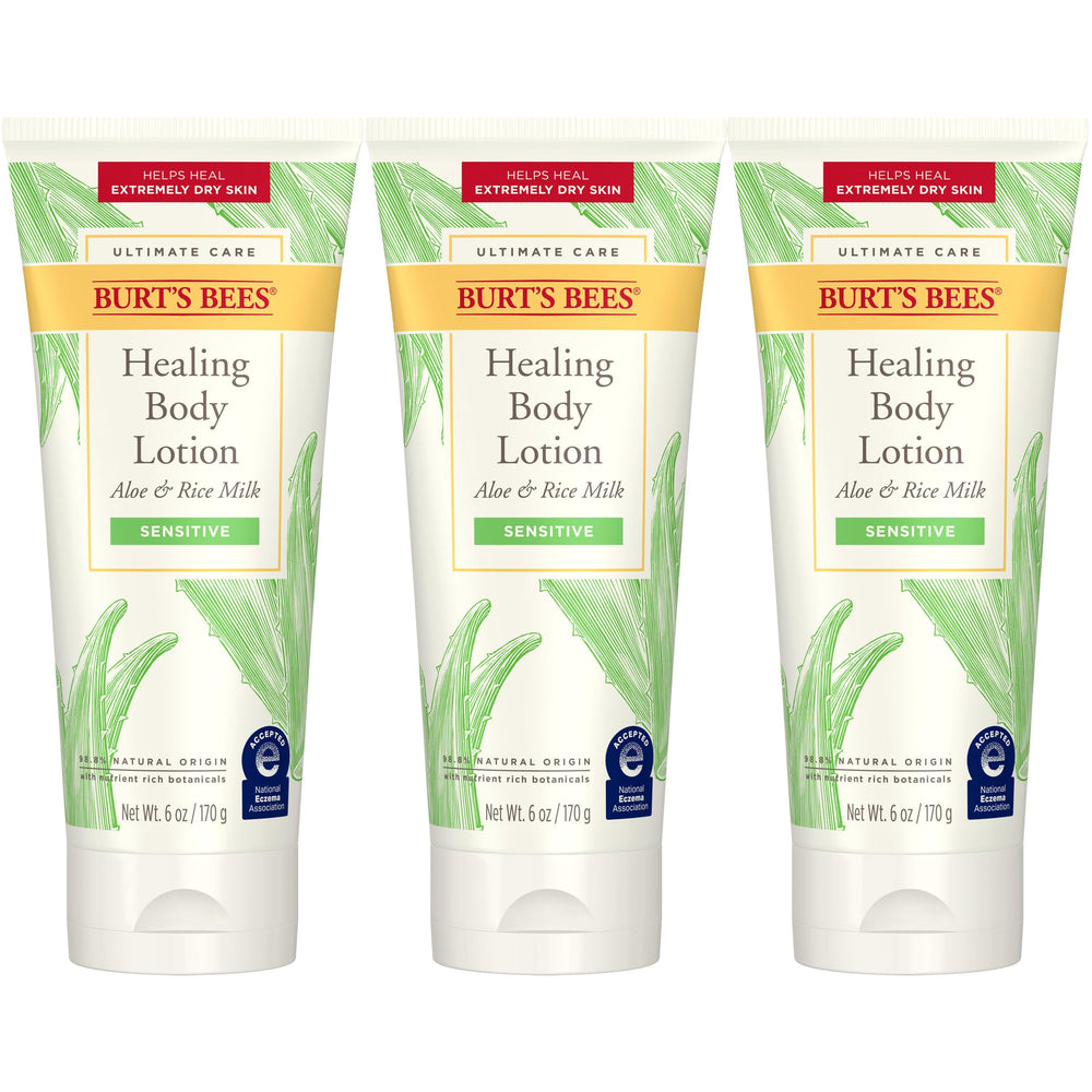 Burt's Bees Ultimate Care, crema de cuerpo con aloe y arroz para piel sensible.