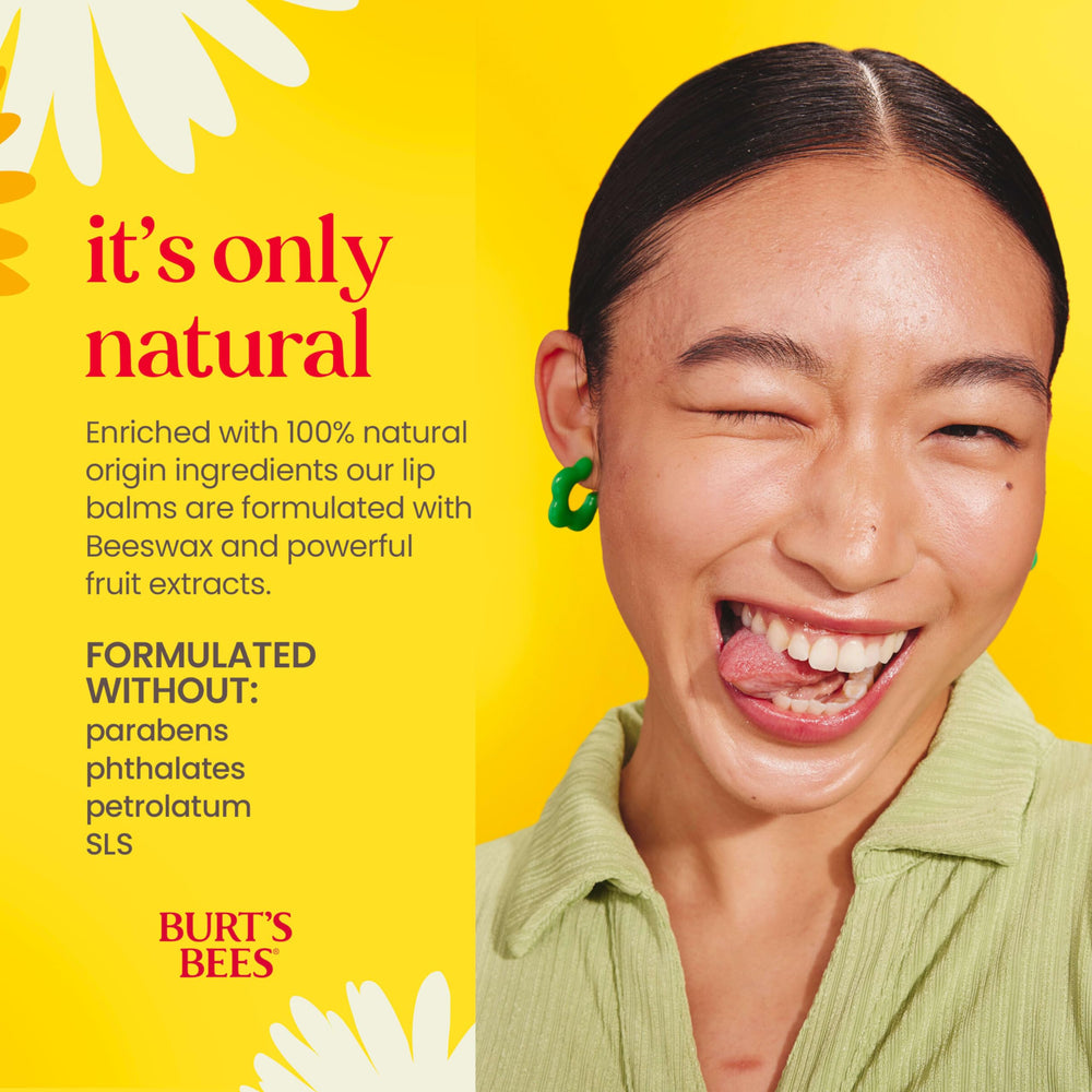 Tint-free Burt's Bees Vanilla Bean lip balm gliding smoothly on lips.
