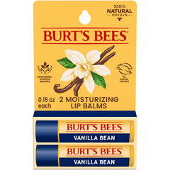 Burt's Bees Vanilla Bean lip balm tube close-up for daily hydration.