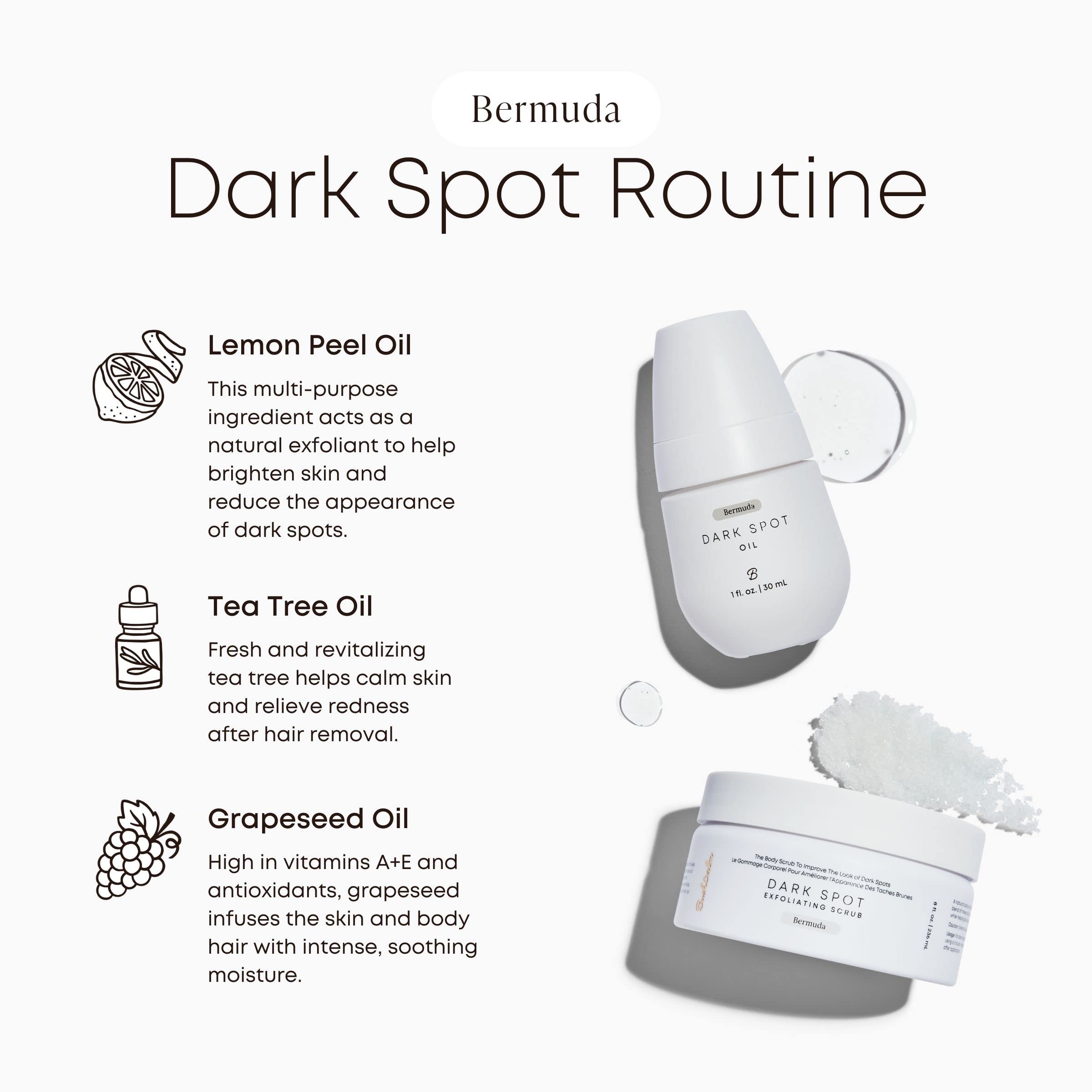 Bermuda Dark Spot Oil ingredients close-up highlights jojoba and lemon.