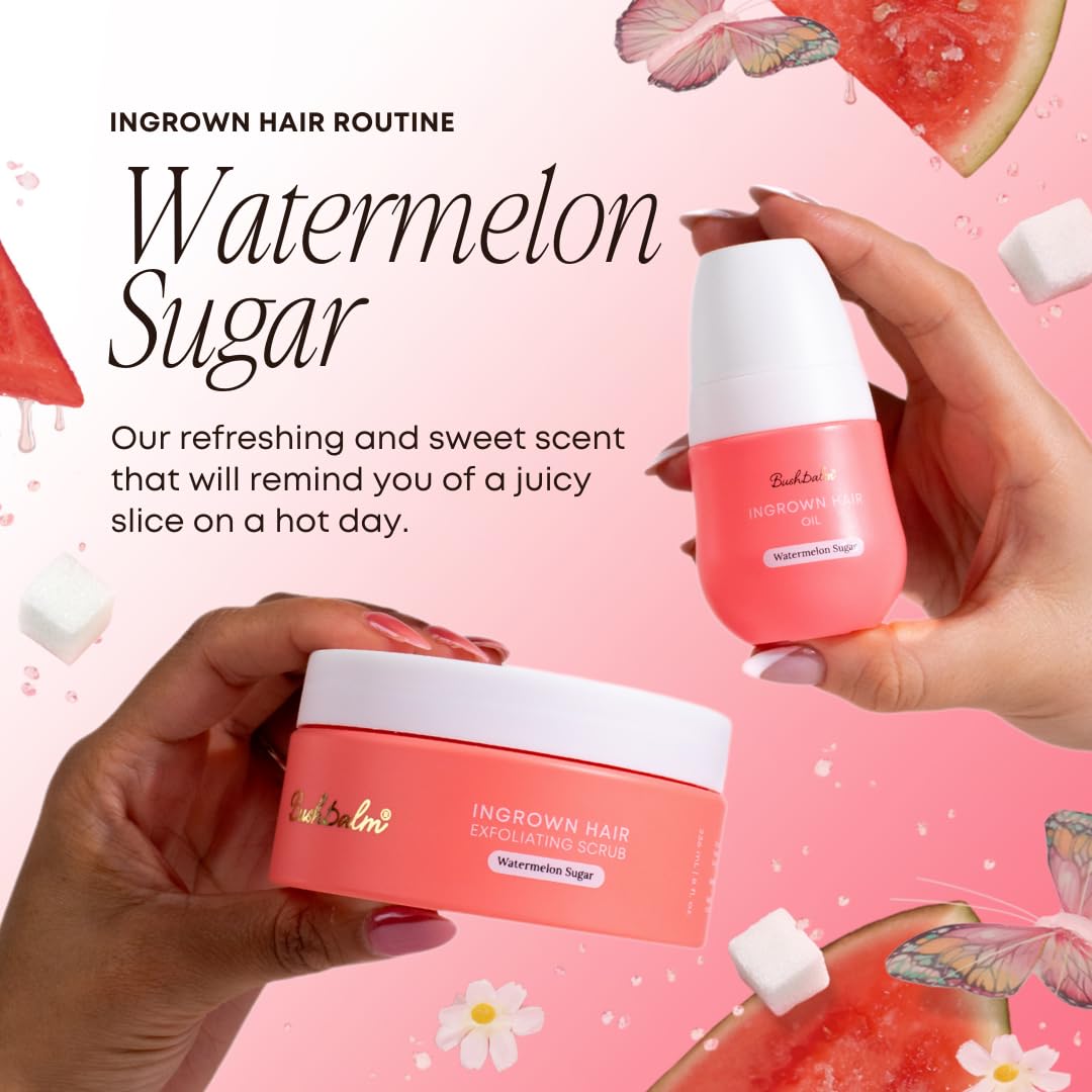 Bushbalm exfoliante sandía azúcar cuida axilas y piel sensible.