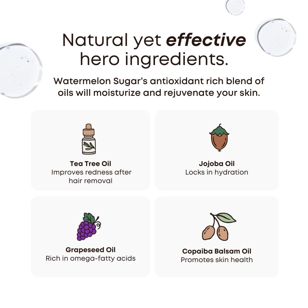 Underarm area treated with Bushbalm Watermelon Sugar oil after shaving.