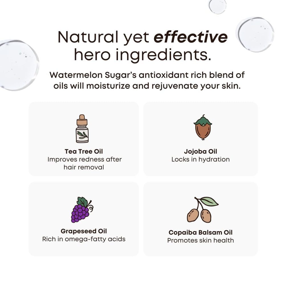 Underarm area treated with Bushbalm Watermelon Sugar oil after shaving.