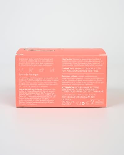 Bushbalm scrub massaged onto skin during routine.