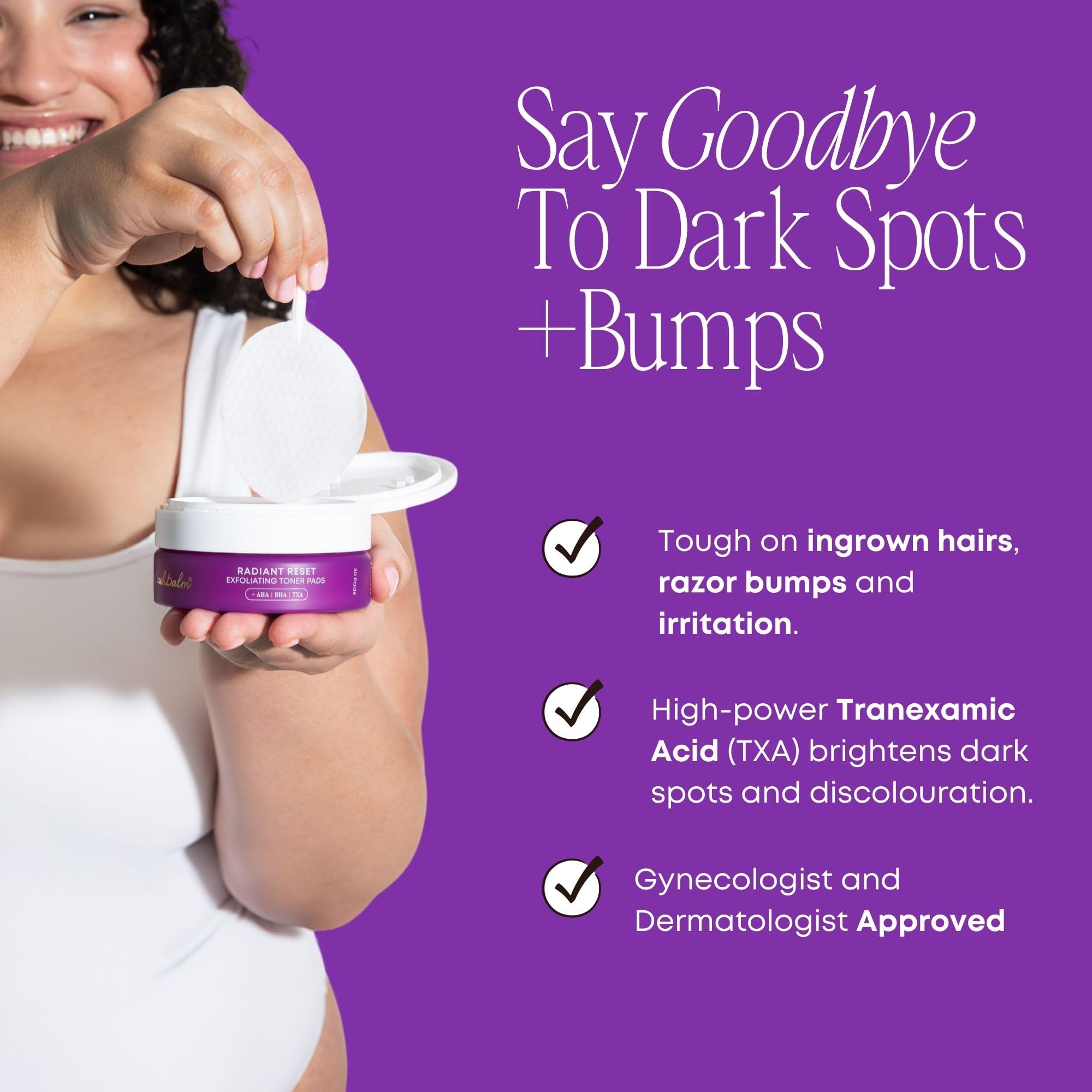 Tira exfoliante Bushbalm para área bikini, piel delicada.