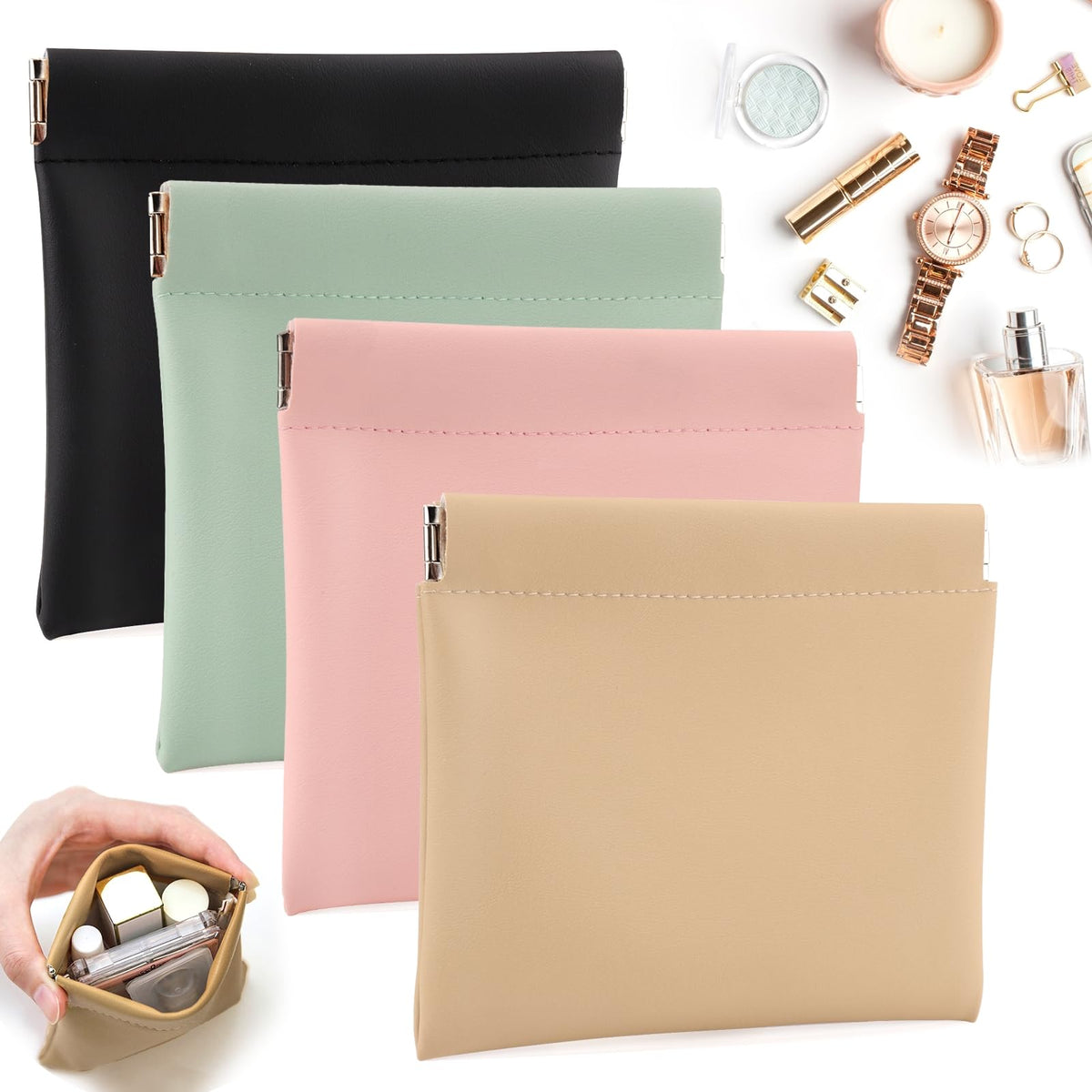BUSOHA 4-piece set of small makeup bags organized for purse use, compact on-the-go storage.