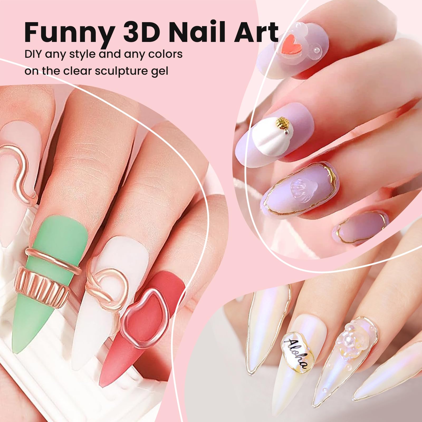 BUTIBBJA arte uñas 3D con gel para diseño dinámico.