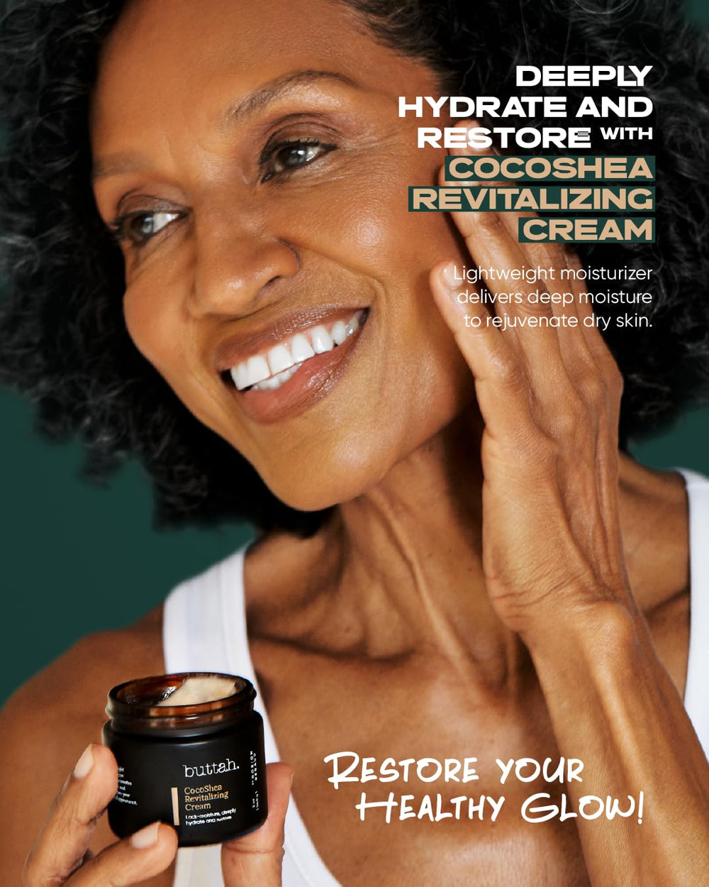 Buttah Skin CocoShea Revitalizing Cream face application shows nourishing hydration without heaviness