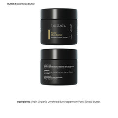 Buttah Skin Facial Shea Butter 2oz: enfoque textura cremosa facilita deslizamiento y nutrición.