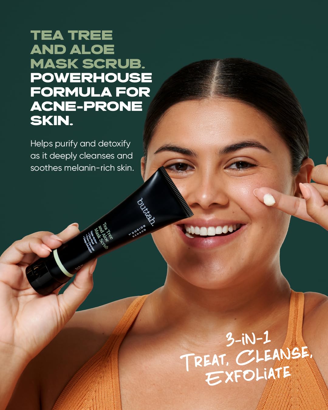 Aplicación rostro Buttah exfoliante ofrece limpieza suave sin irritación.