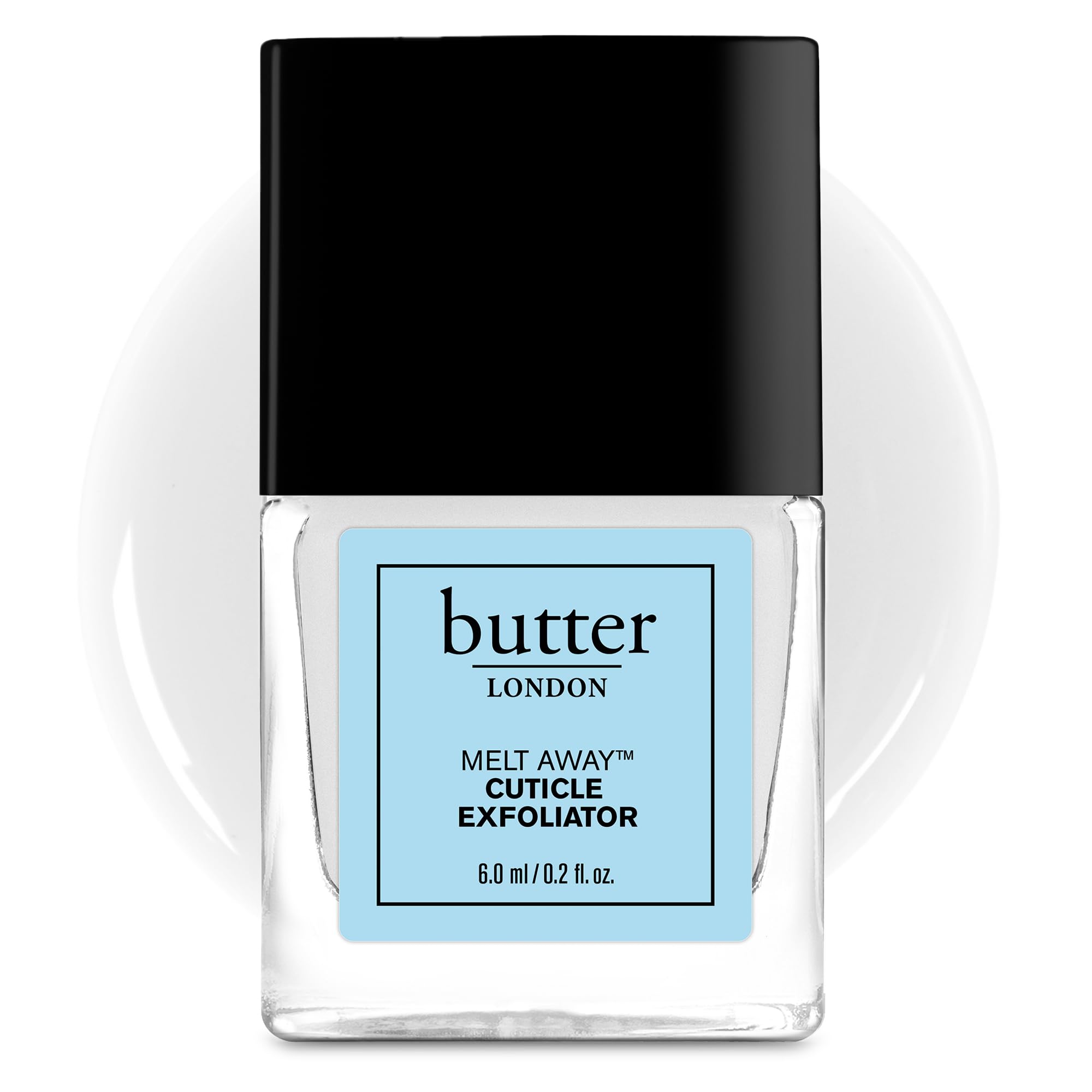 Butter London Melt Away Cuticle Exfoliator bottle for on-the-go nail care.