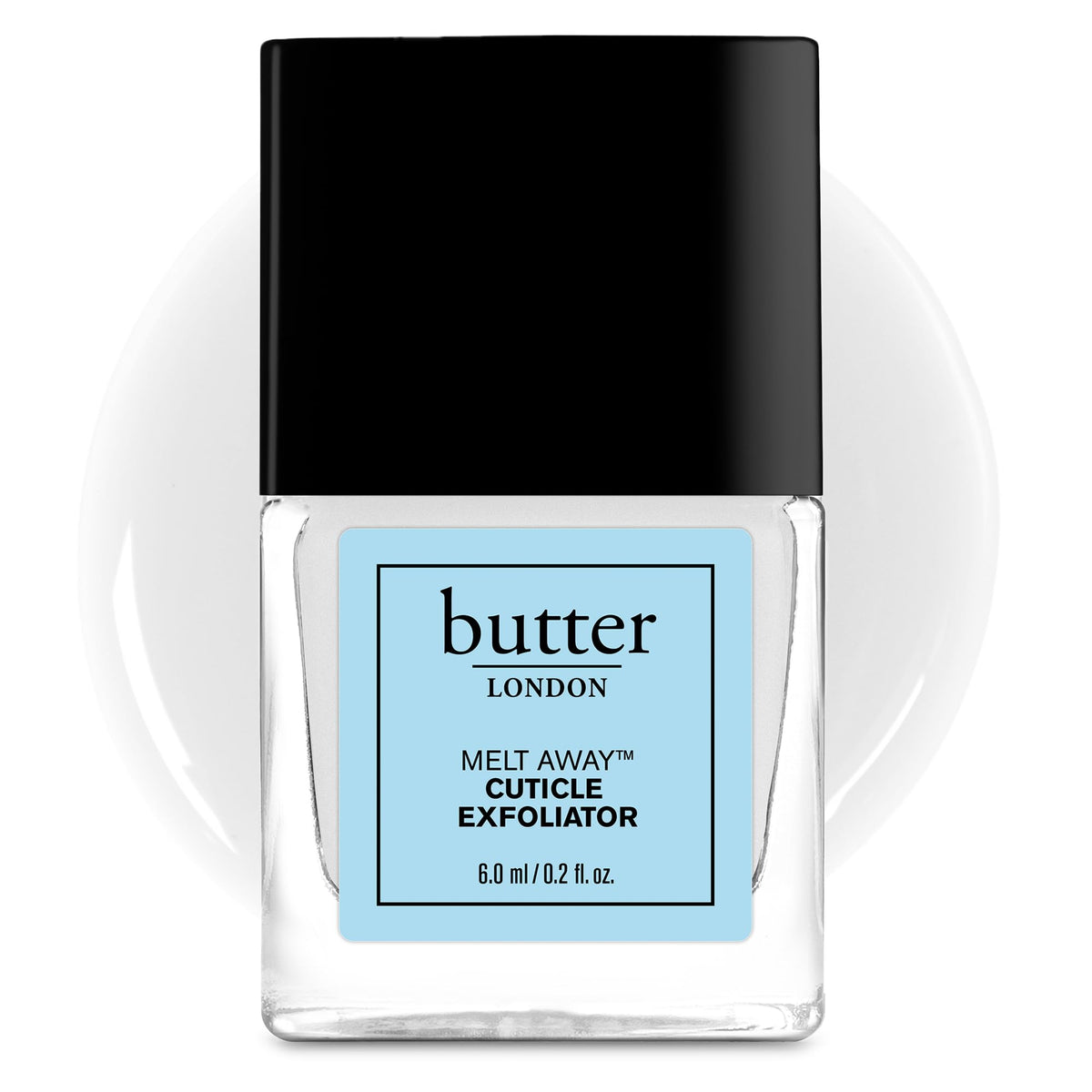 Butter London Melt Away Cuticle Exfoliator bottle for on-the-go nail care.