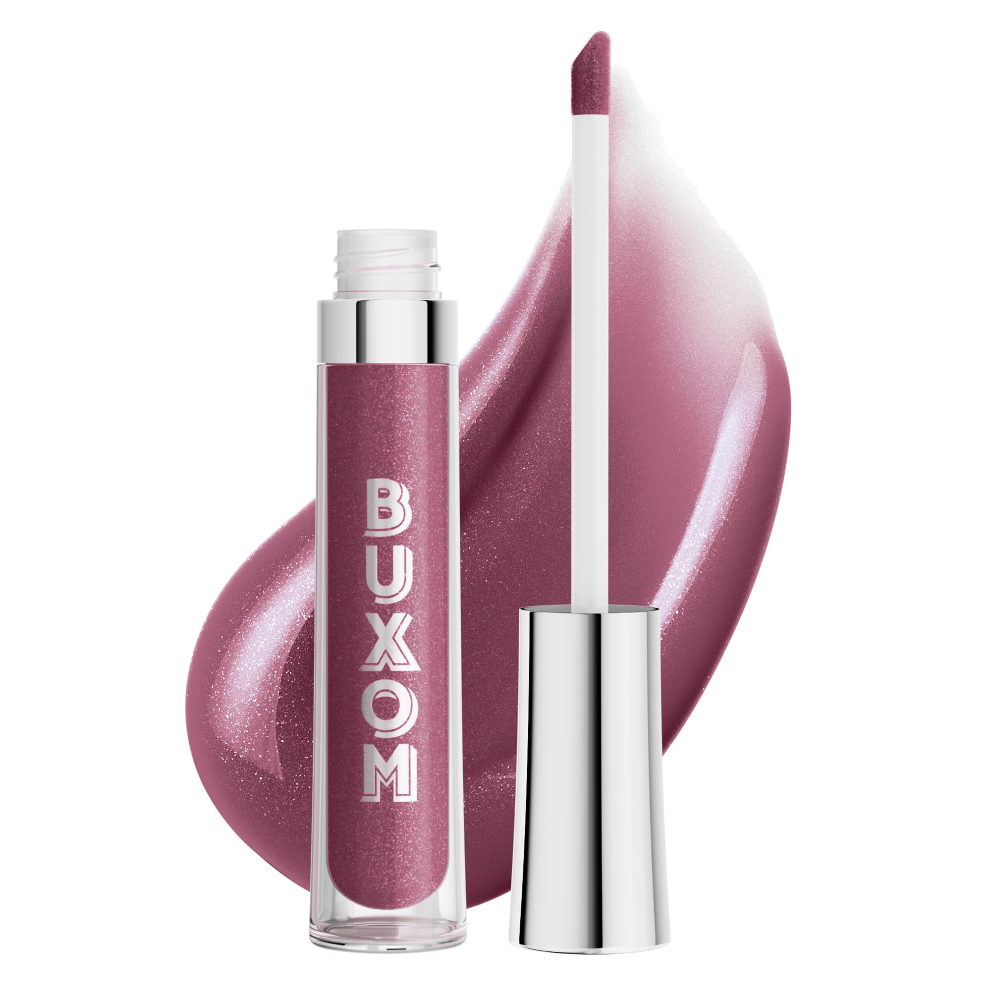 Buxom Full-On Plumping Lip Polish Roseberry Mauve Shimmer bottle shows glossy, plump-looking finish.
