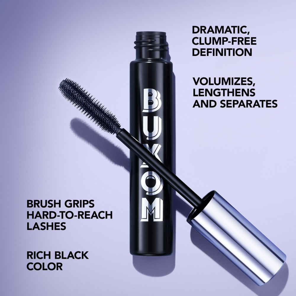 Close-up of glossy pigments in Buxom mascara enhancing lash shine.