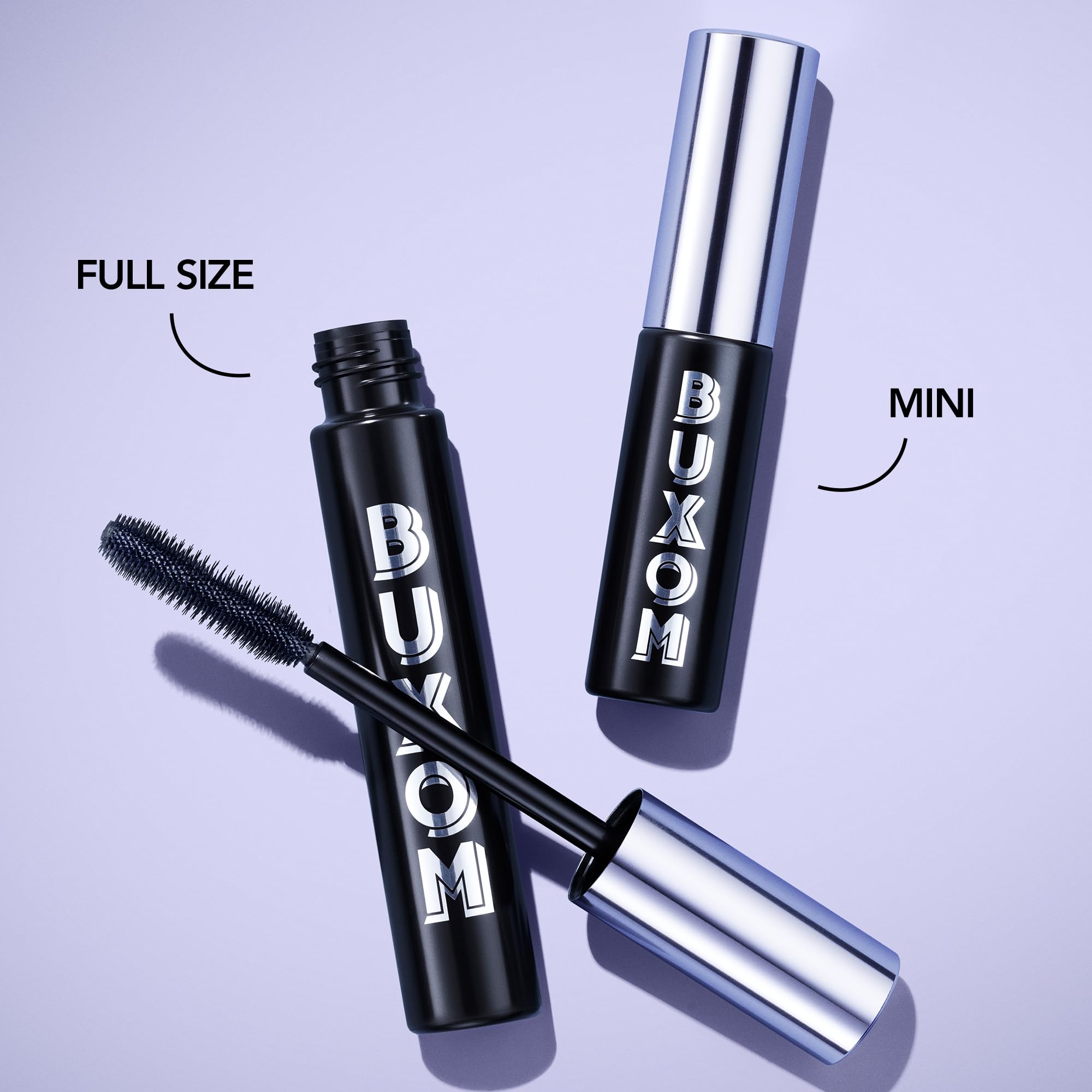 Buxom mascara bottle highlighting absence of synthetic fragrances and dyes.