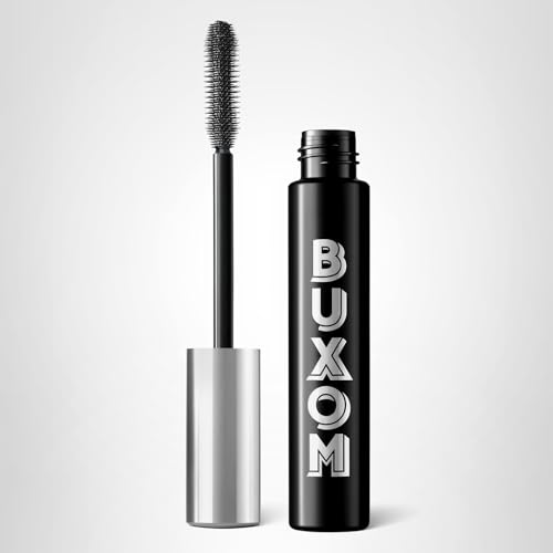 Compact packaging of Buxom full-size mascara for on-the-go use.