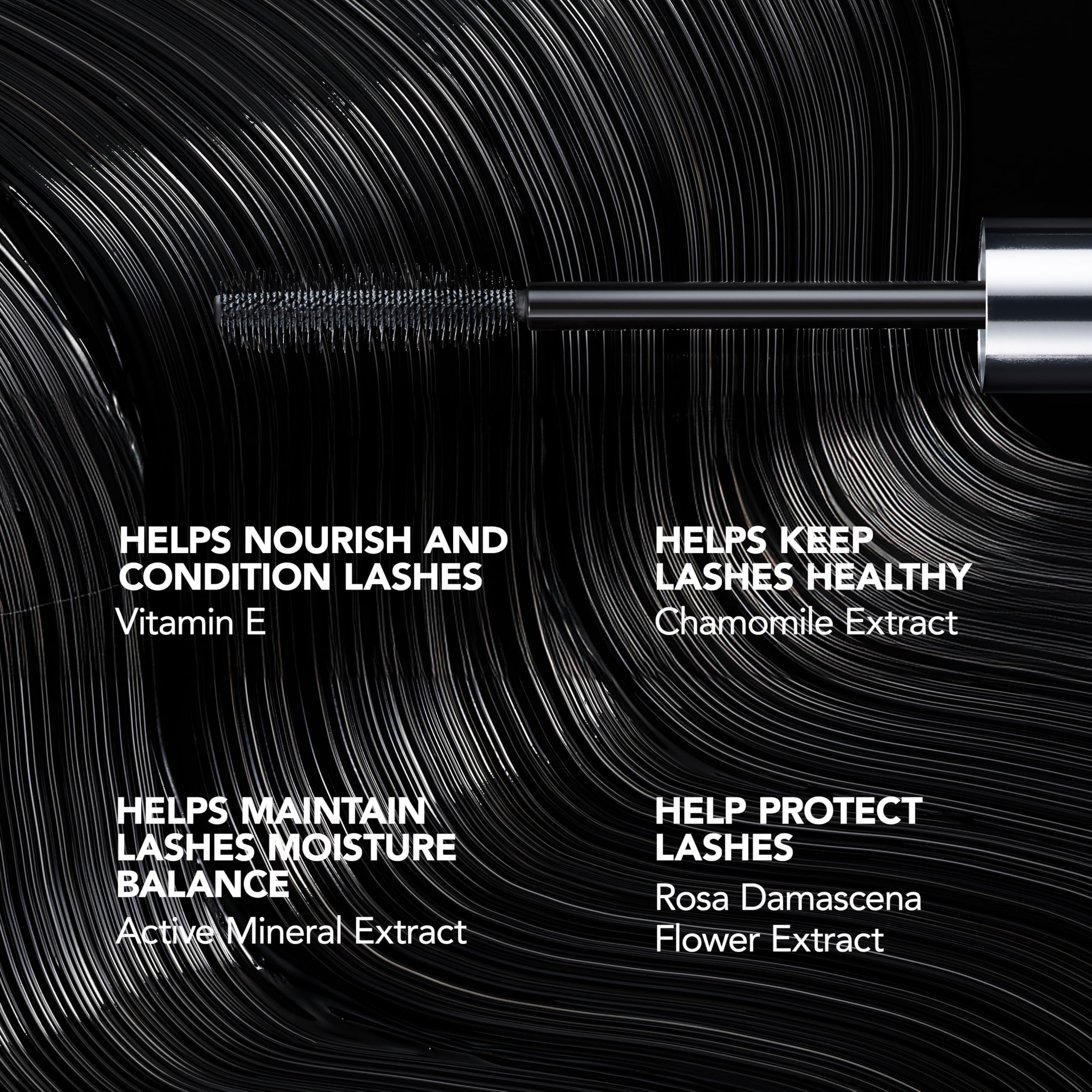 Buxom Lash Volumizing Mascara on lashes demonstrates a fanned-out, lifted look.