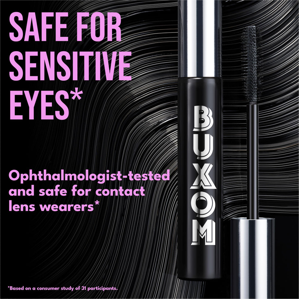 Buxom Lash Volumizing Mascara vitamin-infused formula nourishes lashes.