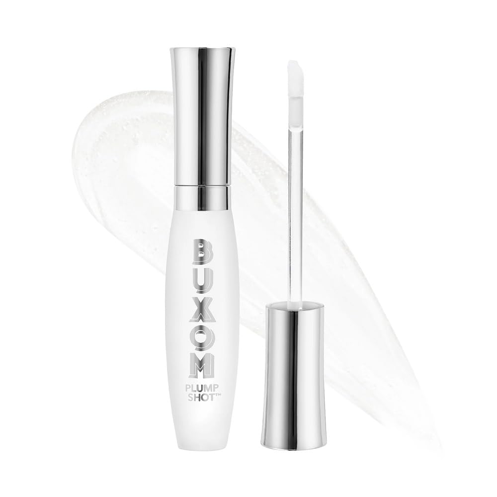 Buxom Plump Shot lip serum with shimmer chrome tint for glossy volume