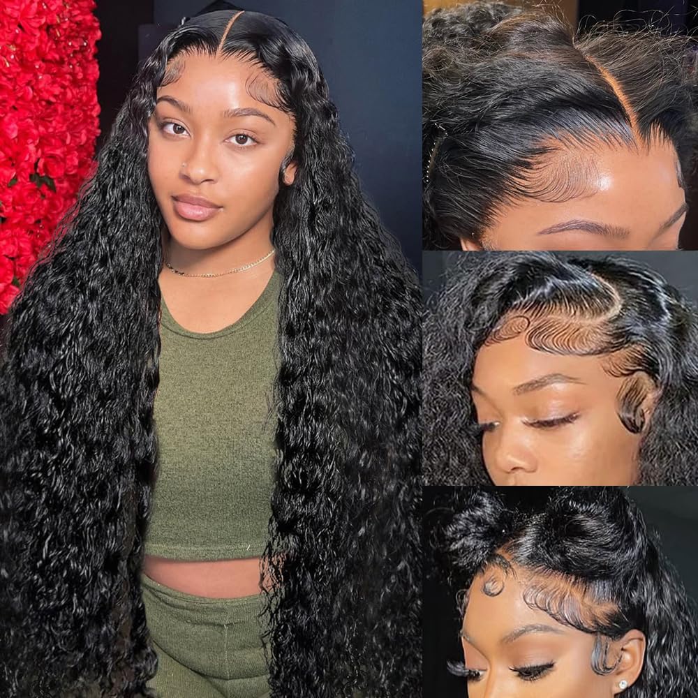 BWDWST 32-inch deep wave lace front wig with natural parting for daily wear.