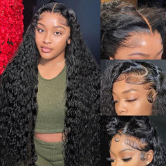 BWDWST 32-inch deep wave lace front wig with natural parting for daily wear.